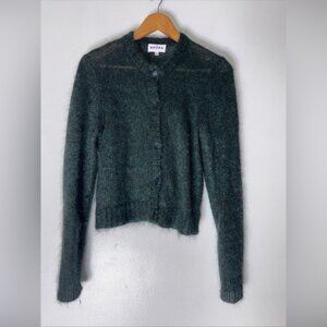 BRORA Superkid Mohair Button Crew Neck Cardigan Size 12‎ Green